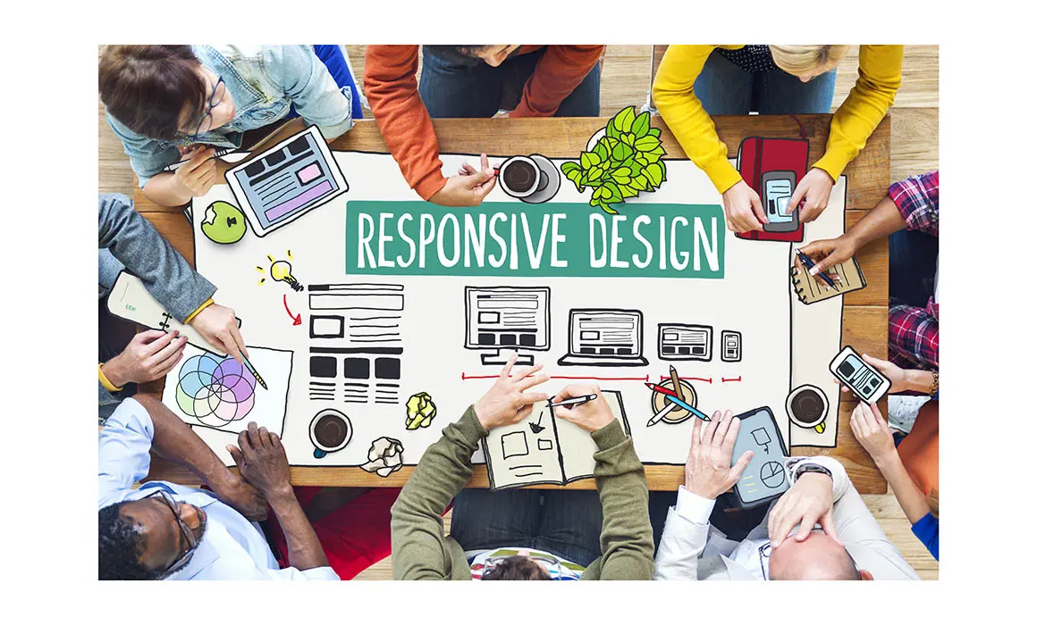 Diverse People Working and Responsive Design Concept